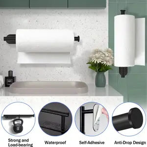 Stainless Steel Rustproof Paper Towel Rack, Tissue Holder, Adhesive/screw Dual Installation, Space-Saving Wall-Mounted Design, 3 Color Options