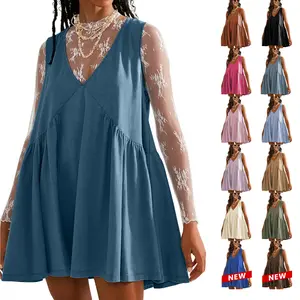 UANEO Women's V-Neck Tank Sundress Summer Sleeveless A-Line Mini Dress Casual Loose Dresses with Pockets