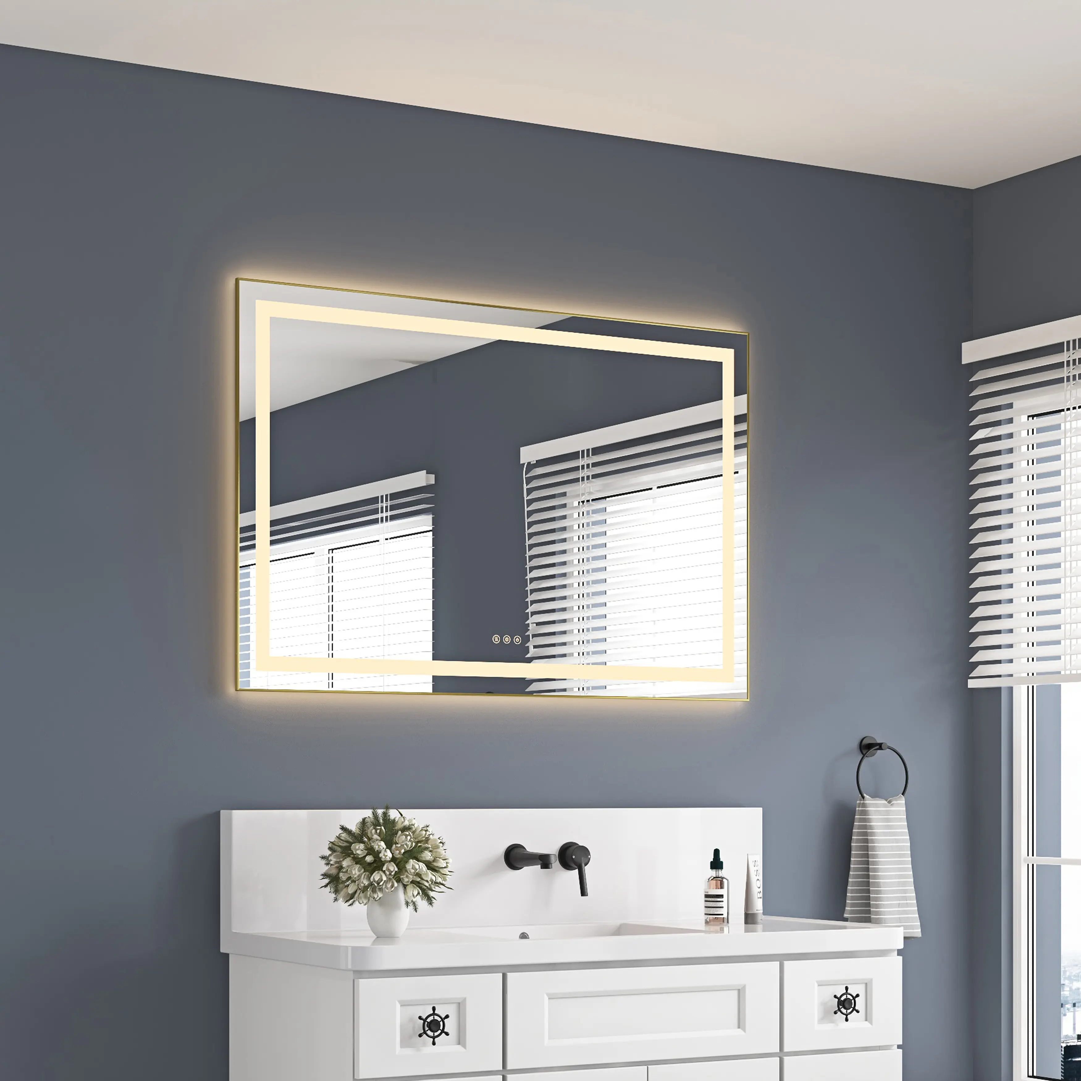 48 x 32 Inch LED Bathroom Mirror with Front and Backlight, Wall Mounted Vanity Mirror, Anti-Fog, Memory, 3 Color Temperatures, Stepless Dimmable, Aluminum Frame, Multiple Size Options Available, Bathroom Furniture for Vanity Area, Storage