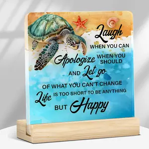 Sea Turtle Pattern Acrylic Plaque, Turtle Desk Sign, Rustic Turtle Decor, Ideal Gift for Turtle Lovers, Home Decor, Room Decor