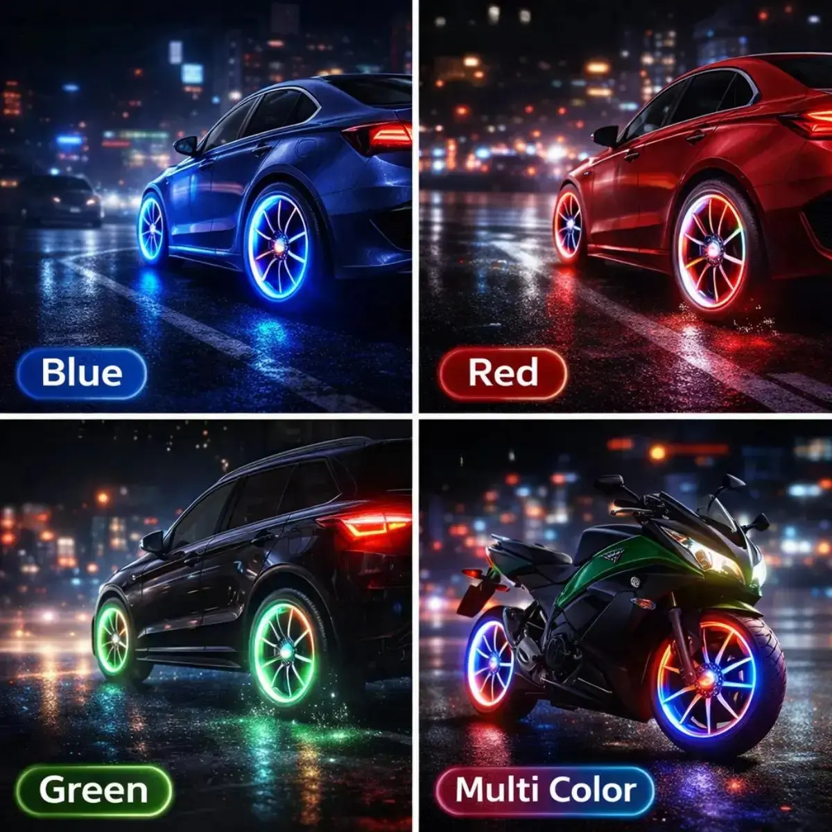 LED Wheel Light Waterproof Luminous Car Tire Valve Caps Vibration Sensitive LED Tire Valve Cap for Bicycle Car Motorcycle Summer Vibes
