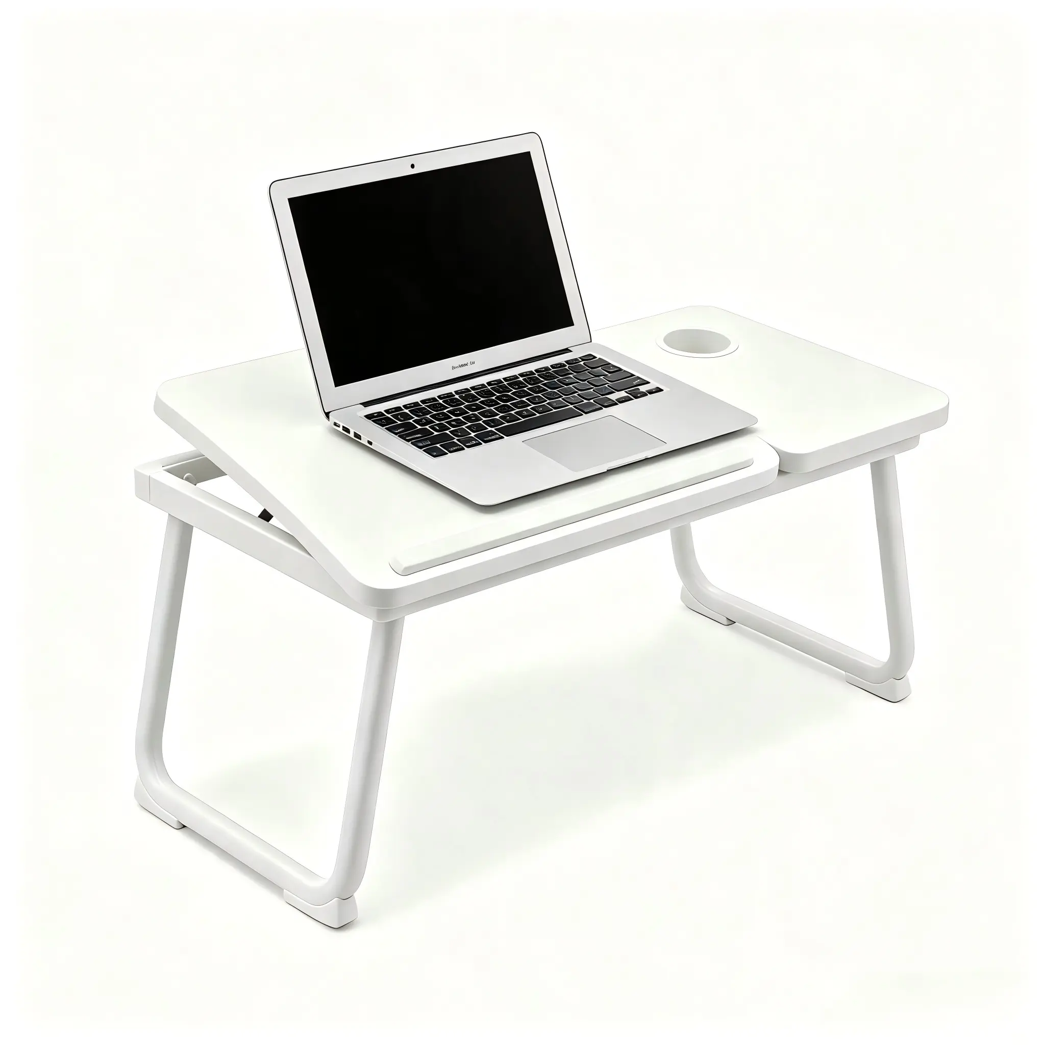 Multifunctional Foldable Computer Desk, Height & Angle Adjustable Laptop Table with Cup & Snack Holder, Sturdy Metal Legs, No Assembly Required, Space Saving Portable Workstation for Home Office, Couch & Study, Fits Laptop & Tablet