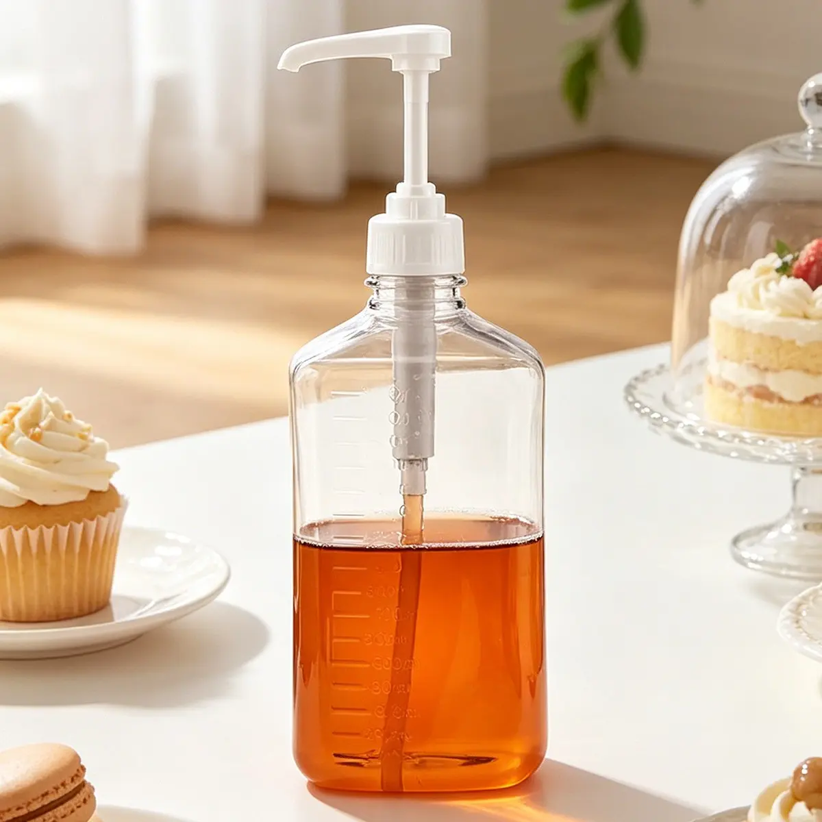 Syrup Dispenser for Coffee Bar, 54oz/1600ML Plastic Syrup Bottle, Upgraded Pump, Maple Syrup and Honey Pump, Ideal for Home Use, Plastic Bottles