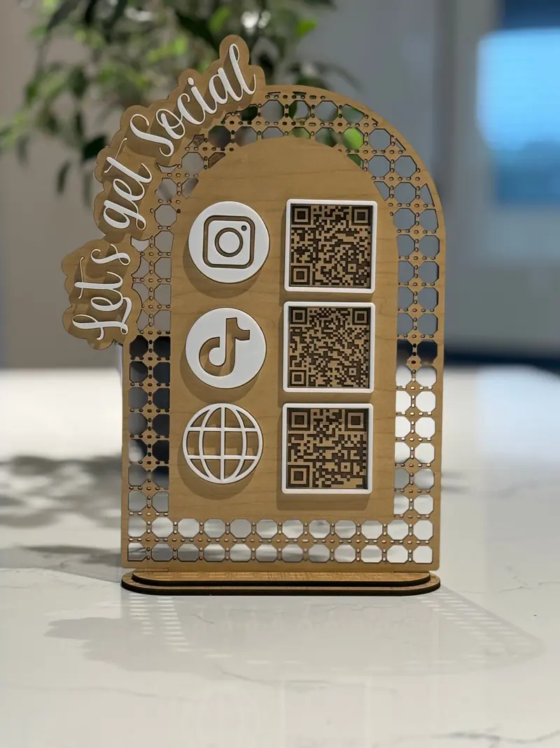 Pay here 3 QR Code Business Social Media Sign, wood, acrylic 7 x 5