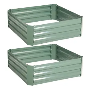 Aoodor Outdoor Raised Garden Bed 3' x 3' x 1' Galvanized Steel Planter Box - Set of 2