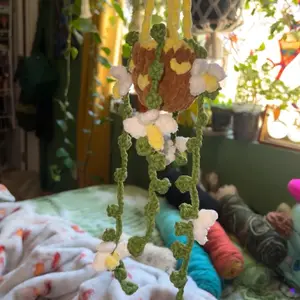 Handmade Crochet Hanging Plants - Decorative Hanging Plant with Colorful Flowers on Cord - Hangable