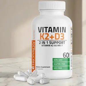 Bronson Vitamin K2 + D3 (MK-7) Supplement – Non-GMO Formula with 5000 IU Vitamin D3 (125 mcg) & 90 mcg Vitamin K2, Easy-to-Swallow Capsules, 60 Count