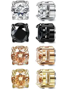 4 Pairs Elegant Colorful CZ Magnetic Studs for Women Men Premium Stainless Steel Ear Piercings Round Shimmering CZ Secured in Elegant Prong Setting with Diverse Attractive Color Choices Hypoallergenic Gentle Texture Fits Sensitive Skin