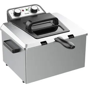 5 Liters/21 Cups Deep Fryer, Electirc Deep Fryer with Baskets Home Use, 1800-Watt, Adjustable Temperature, Viewing Window (One Big Frying Basket, Stainless Steel, 5 Liters/21 Cups Oil Capacity)