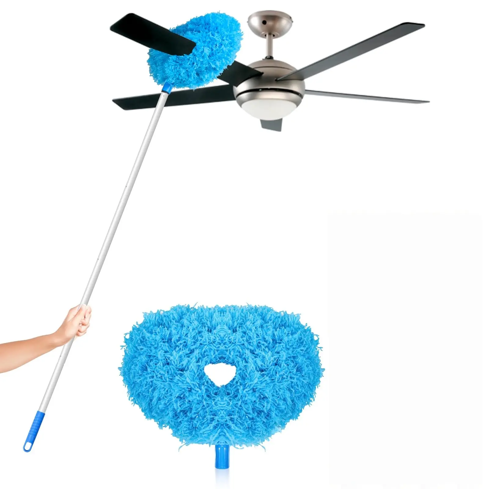 Microfiber Ceiling Fan Duster Head - Fan-Specific Tool for Every Home, Removable Head for Easy Access, Washable, Microfiber Traps Fine Dust and Debris, Decor + Clean Home Care Cleaning Essential