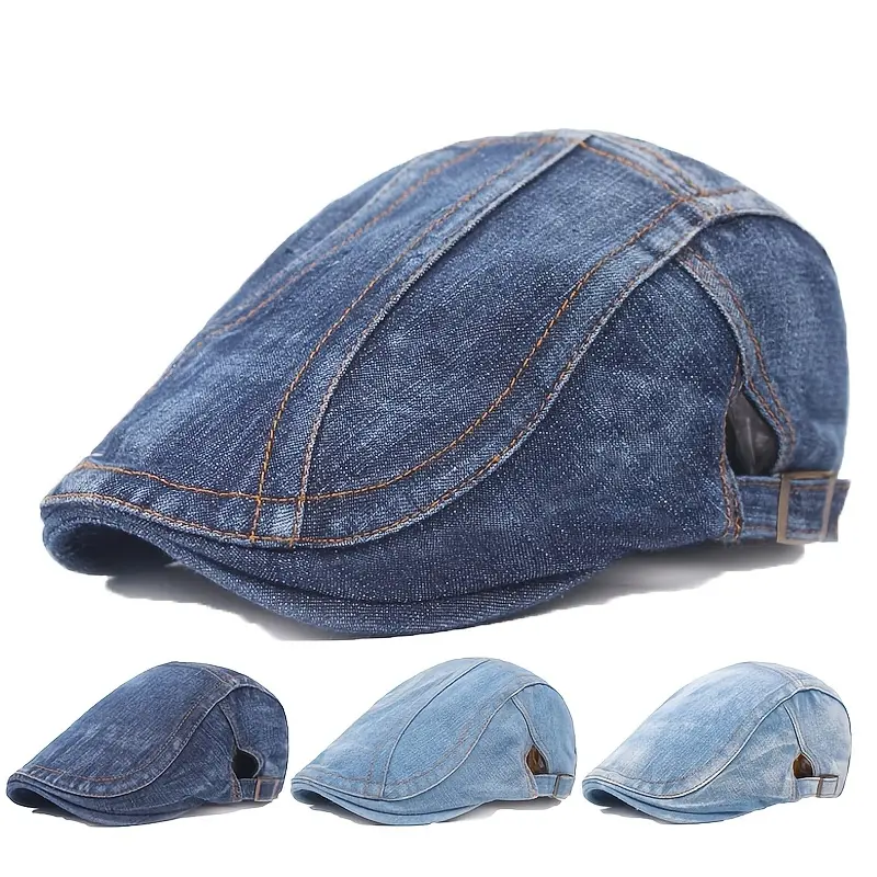 Unisex Flat-Brimmed Gatsby Cap — Driver, Golf, & Casual Beret-Style "Dad Hat" — Denim Beret, Men's Flat Cap, Vintage Casual Headwear