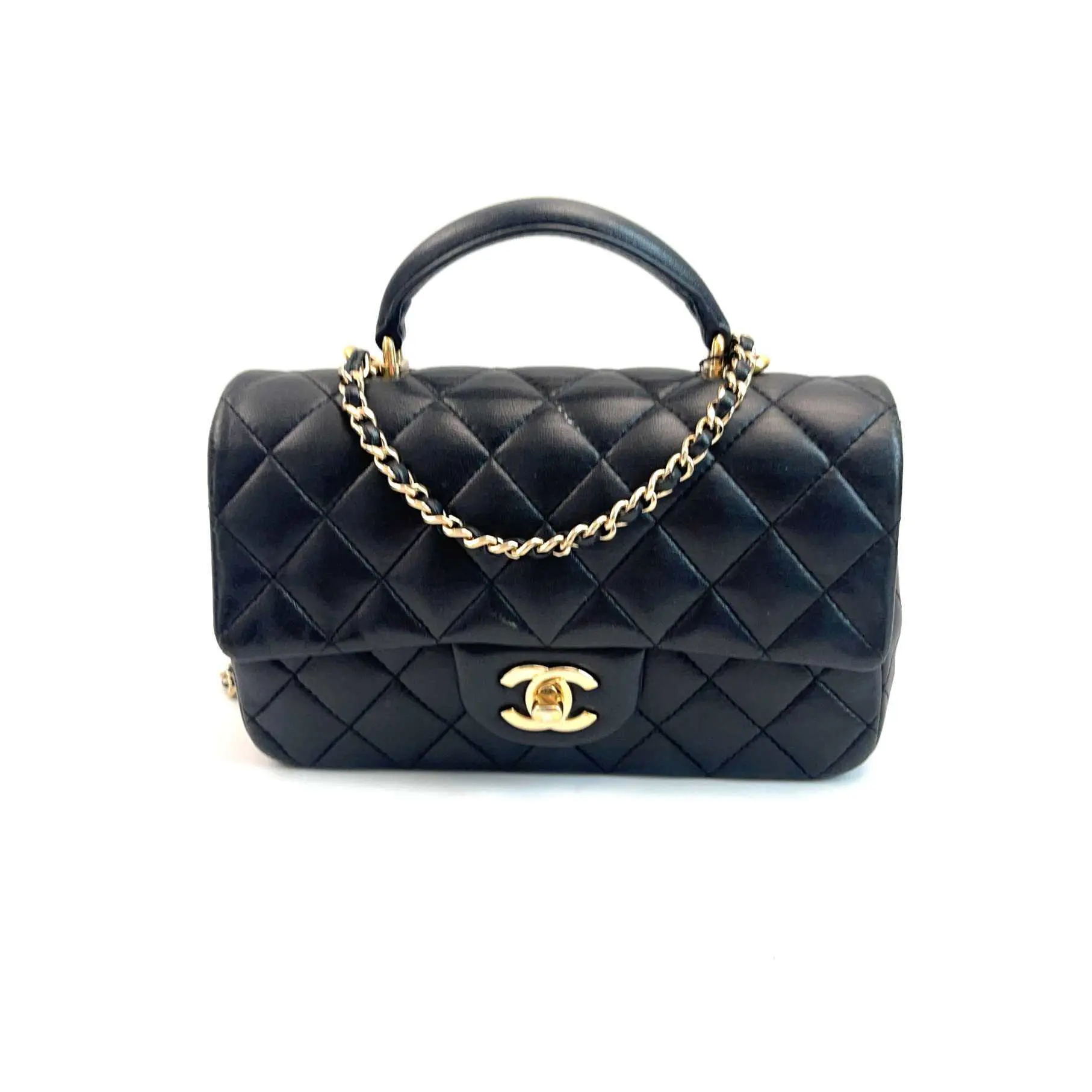 Pre-owned CHANEL leather Crossbody bags Lambskin Quilted Mini Top Handle Rectangular Flap Black JZ00378 Yongzhen