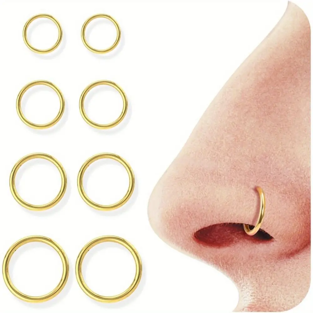 Set of 8 Earrings for Helix Cartilage Conch Cartilage Tragus Piercing Jewelry,Lip Rings,Steel Seamless Hinged Nose Rings Hoops,Golden Nose Rings,Body Piercing for Women Men vampire costume