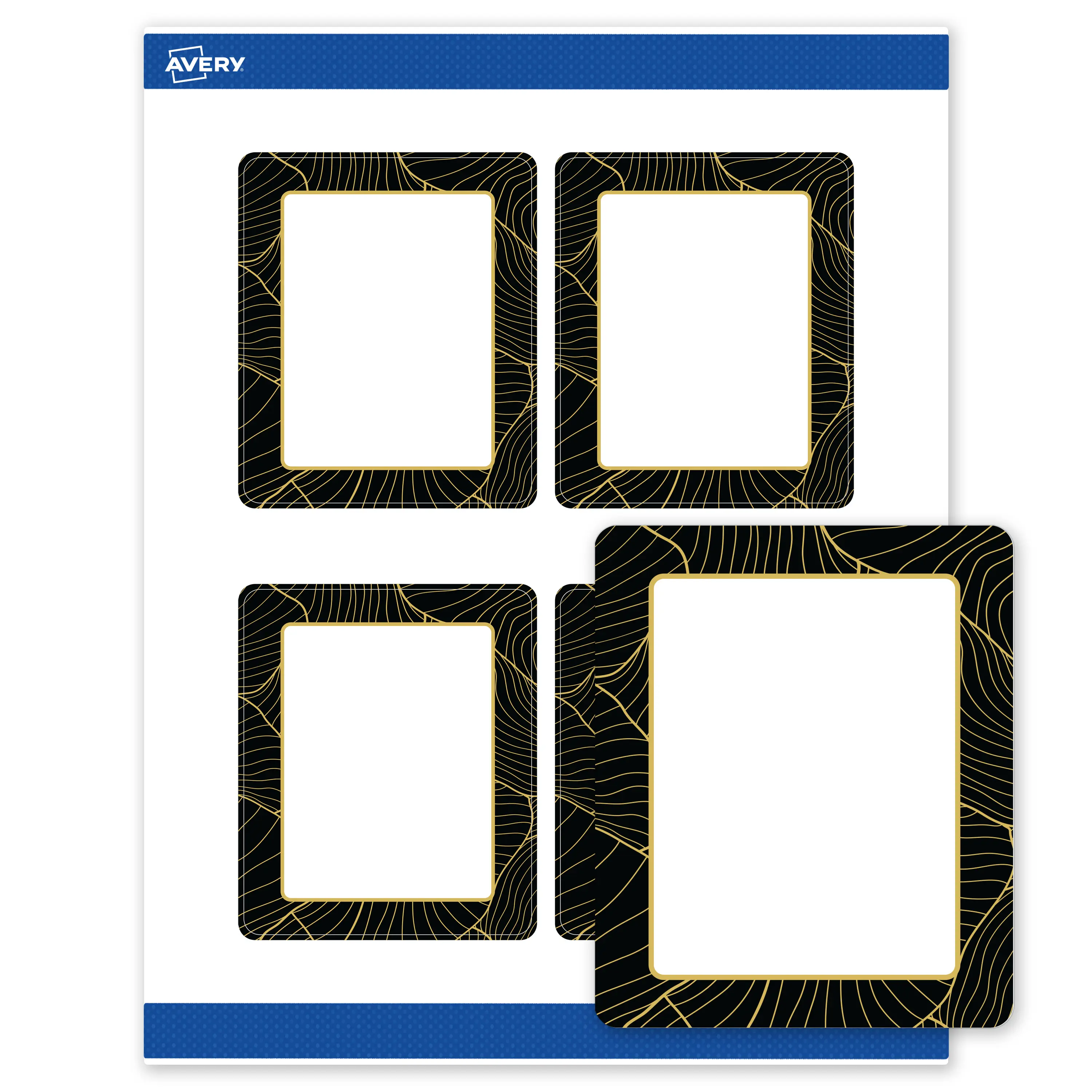 Avery Printable Rectangle Labels with Sure Feed Technology, Pre-Printed Black Border with Gold Pattern, Matte White, 4" x 3-1/3", Laser & Inkjet Compatible, 40 Total