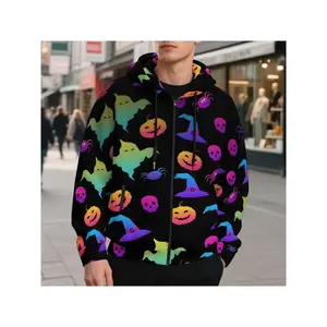 Autumn Men's Hooded Sweatshirt Digital Print Halloween Jacket Loose Casual Sports Hoodie Menswear Tops Pullover Long Sleeve Operator Bestie Dark Pink