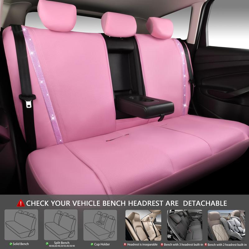 CAR PASS Bling Car Seat Covers,Shining Rhinestone Waterproof Faux Leather Pink Accessories Universal Fit Auto Glitter Crystal Sparkle,Cute Women Girl