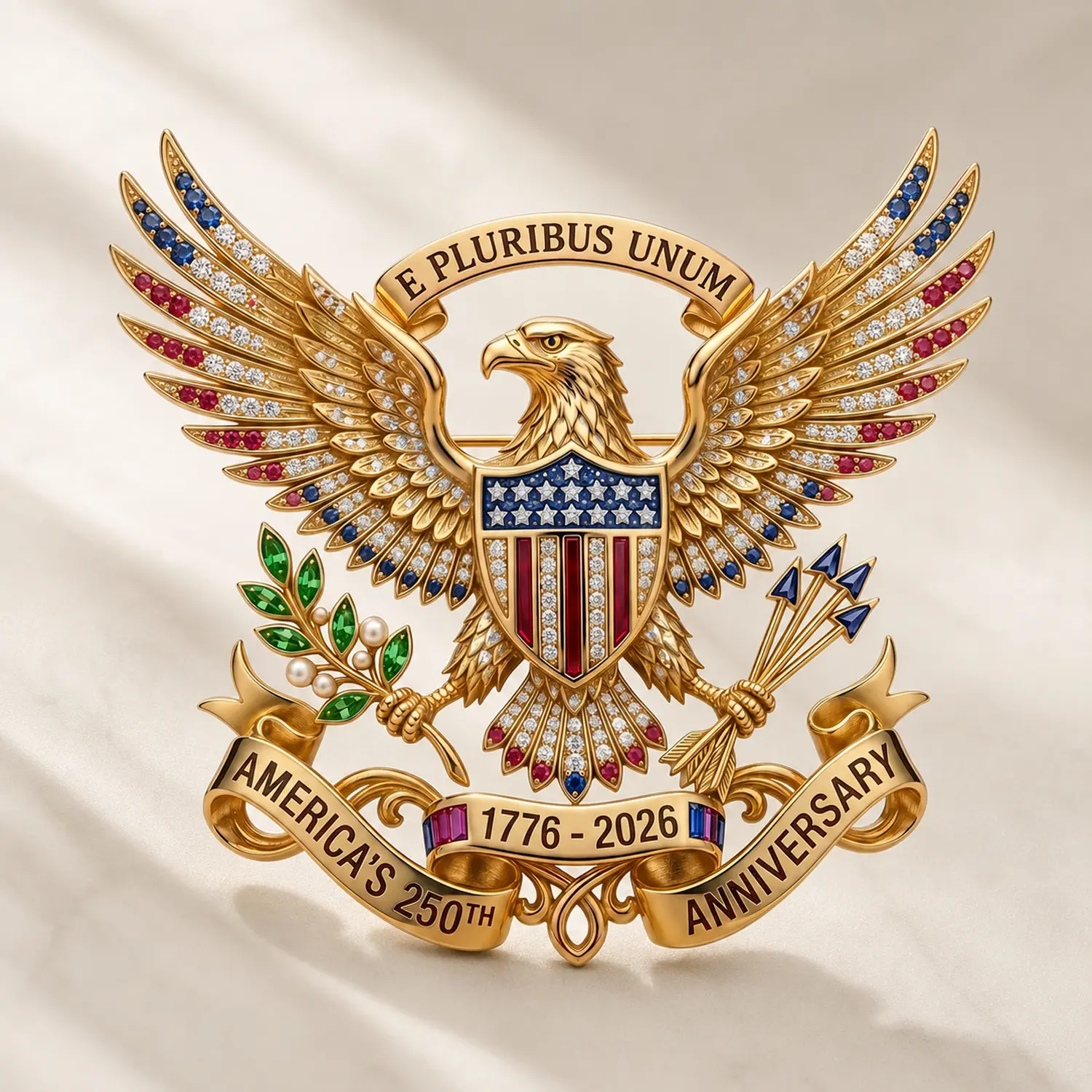 September Laurel US 250th Anniversary Brooch Pin, USA 250th Anniversary Metal Lapel Pin, Patriotic Eagle Rhinestone Lapel Pin, Independence Day Souvenir Gift