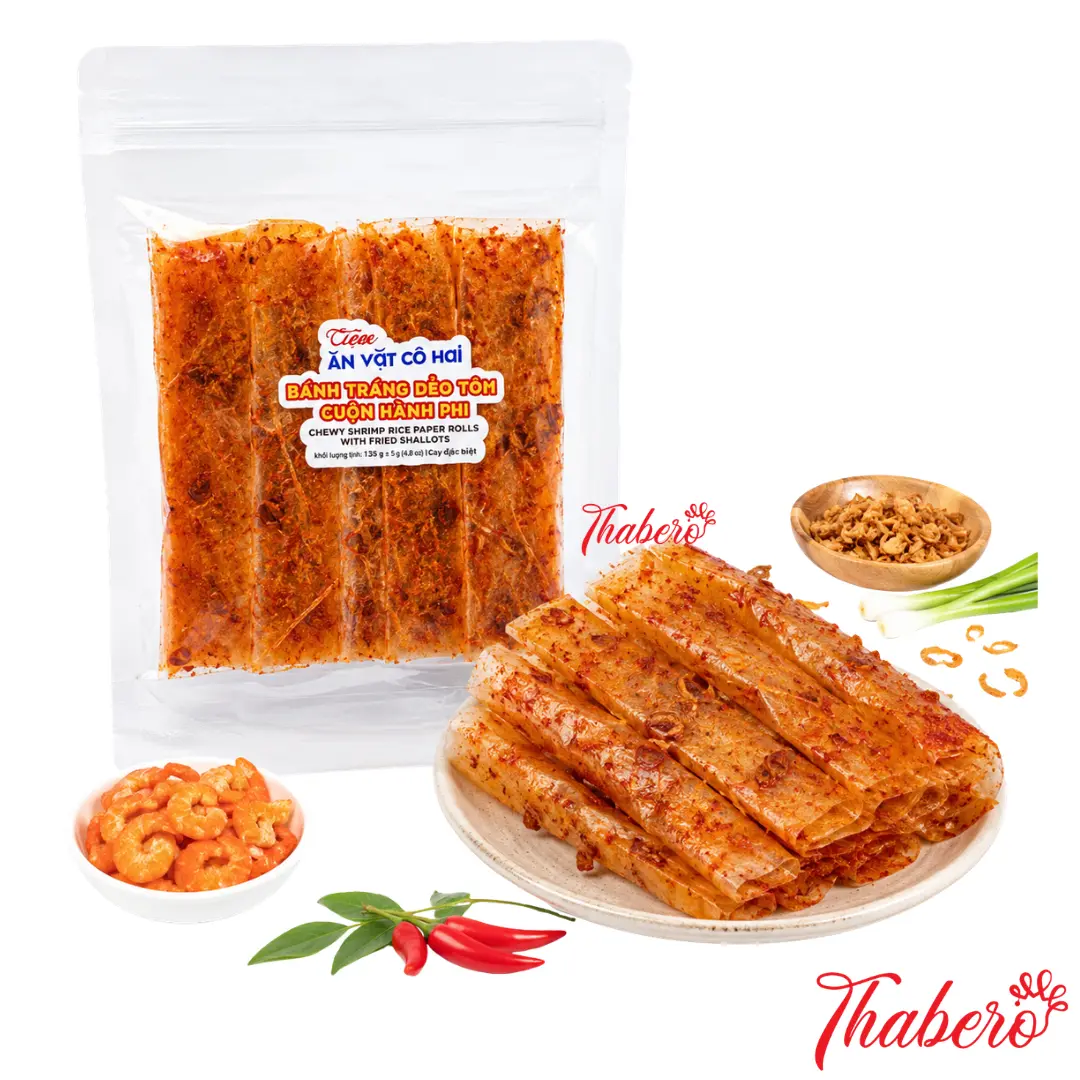 Bánh Tráng Dẻo Tôm Cuộn Hành Phi Cô Hai 215gr (50 cuốn)