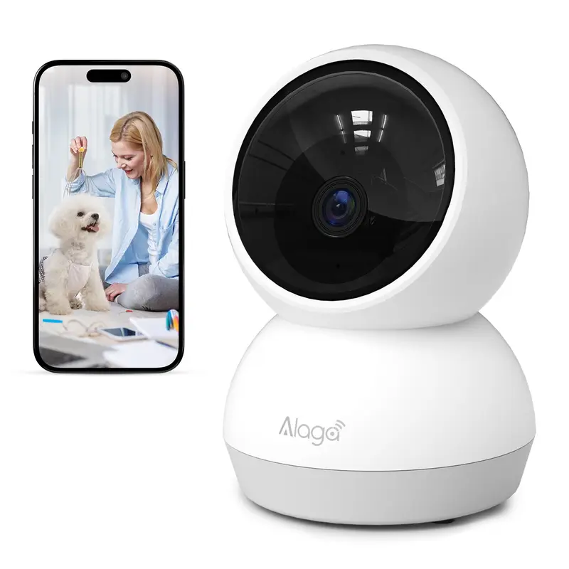 【Alaga AI 2K 2.4G/5G WiFi6 Security Camera】3MP CCTV Indoor Monitor 360° PanTilt, Human Detection, Dual-Band, With Alexa