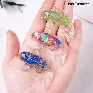 Natural Crystal Koi Fish Decor Set, Aquarium Decoration, Fish Tank, Car Craft Gift, Festival Present, Water Pool Ornament, Resin Glue Lava Stone