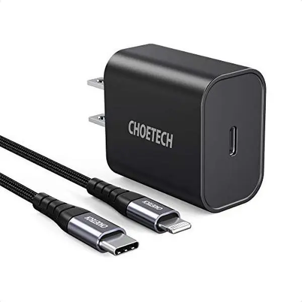 MFI Certified iOS Lightning 2in1 House Charger, 18W PD/QC Fast-Charge Adapter with USB-C to Lightning Cable, Compact Wall Charger Compatible with iPhone Device