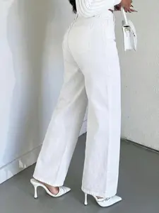 Women's Casual High Waist Slim Fit Wide Leg Pants, Womenswear, Elegant Plain Design, All Seasons Wear, Comfortable and Stylish