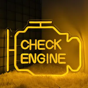 Check Engine Light Neon Signs for Wall Decor, LED Garage Neon Signs Wall Art Gifts for Dad, USB Powered for Man Cave Auto Repair Shop Workshop Party Birthday Gift