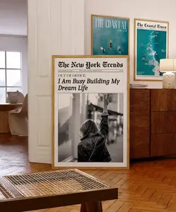[UNFRAMED POSTER] Trendy Newspaper Print, New York Times Wall Art, Magazine Headline, Vintage Bar Cart, Girly It Girl Dorm Retro, Teen Girl Poster Printable