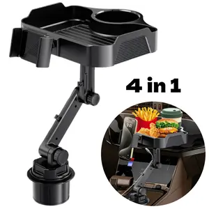 4 in 1 Car Cup Holder Expander Tray with Phone Holder, 360° Rotation Extra Large Food Table Tray Car Console Storage Organizer Box Trays Phone & Snack Road Trip Essentials Accessories, Universal for Most Car SUV Truck VAN Pickup