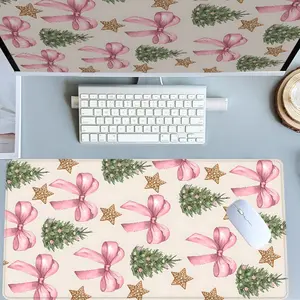 Pink Bow Christmas Tree Mouse Pads Extra Large Computer Desk Top Mat Mouse Pad for Laptop Mouse Desk Pad Desk Mats with Non - Slip Rubber Base Stitched Edge for Home and Office Desk Accessories