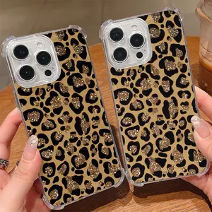 Cheetah Print Glitter Accent Phone Case Suitable for iPhone 17 16e 16 15 14 13 12 11 Mini Pro Max Air X XR XSMAX 8 7 Plus Anti Fall Transparent Soft Back Cover