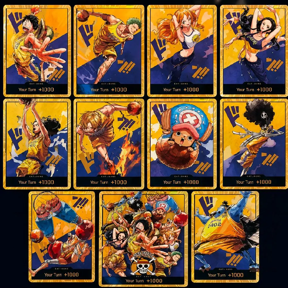LAKERS X STRAW HAT collaboration trading card Don set of 11 - One Piece x NBA artwork- Textured Gold Foil Adventure Trading Cards - Lakers collaboration official artwork