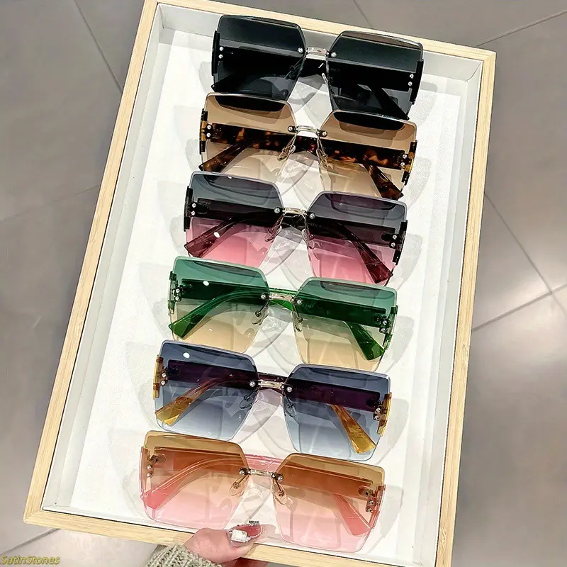 2026 New Women's Oversized Square Sunglasses, Semi-Rimless Design, Blue Light Blocking Lenses, Fashionable Versatile Streetwear Eyewear for Summer, Women's Accessories, Sunglasses For Women, Accessories For Women