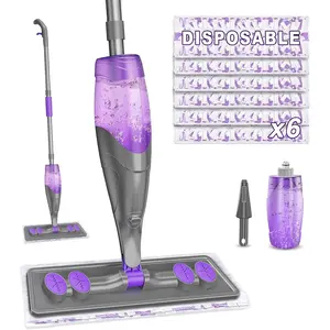 Microfiber Hardwood Floor Mop - Wet Dry Mops with Washable Pads for Tile Wood Laminate Vinyl Marble Home Kitchen - 500+ ML Refillable Bottle (Grey)