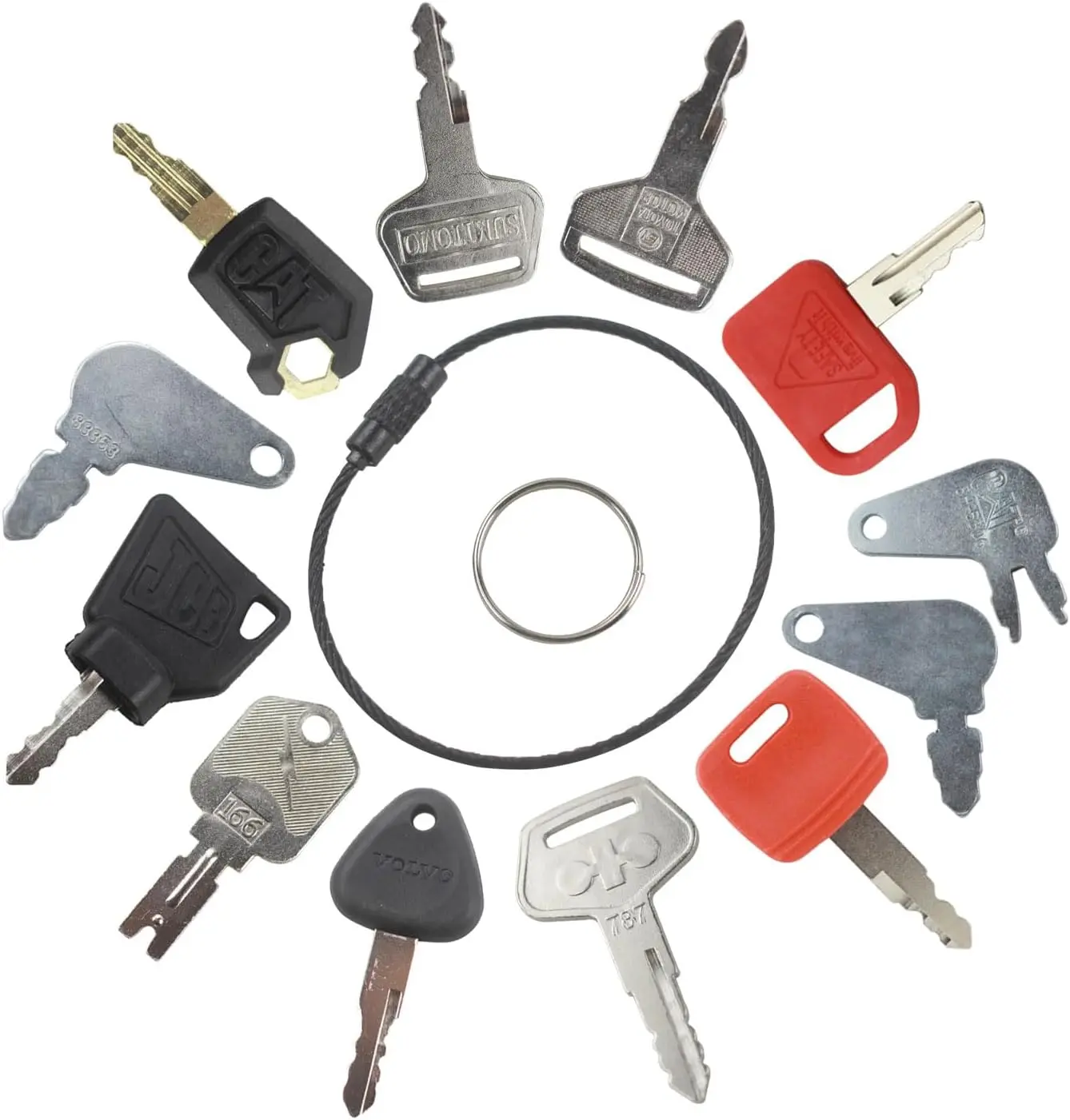 12-Piece Heavy Equipment Essential Master Key Set - Part # Replacements for Caterpillar, JD, Bobcat, Hyster, Komatsu, Kubota, Tractor Farm Equipment Forklifts, Excavators, Case Dozers