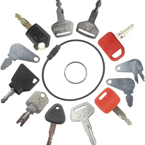 12-Piece Zinc Alloy Heavy Equipment Essential Set - 12 Replacement Ignition Keys, Part # Replacements, Handy Key Ring for Caterpillar, JD, Bobcat, Loaders, Forklifts, Excavators, Easy Organization Complete Package