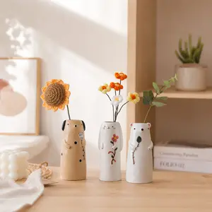 Cute Cartoon Ceramic Hydroponic Planter for Living Room Tabletop, Small Flower Pot & Dried Vase, Creative Gift & Decorative Ornament