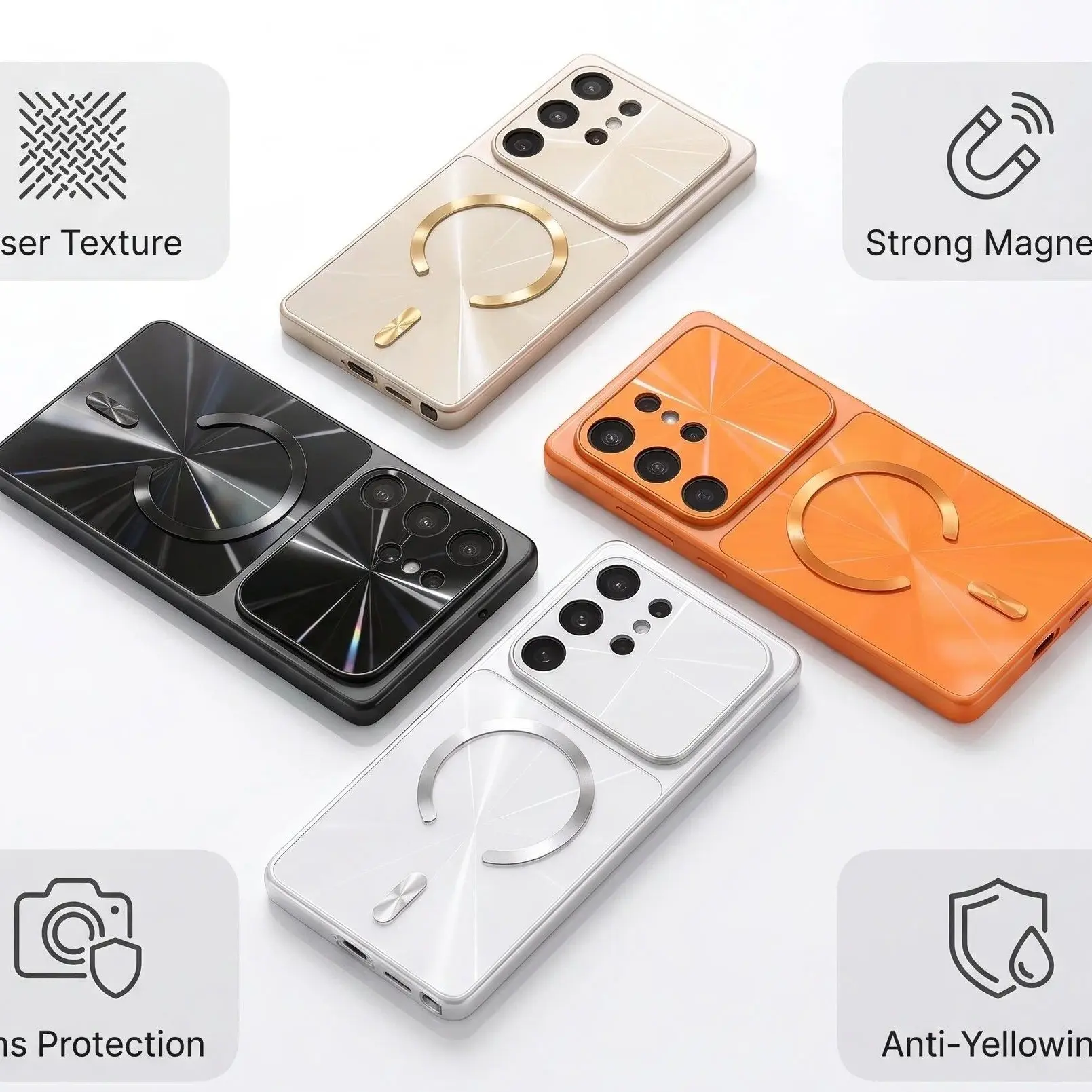 compatible with Samsung Galaxy S24 Ultra Luxury magnetic phone case with metal magnetic ring [MagnSafe compatible], all-around camera protection, shockproof hard case.