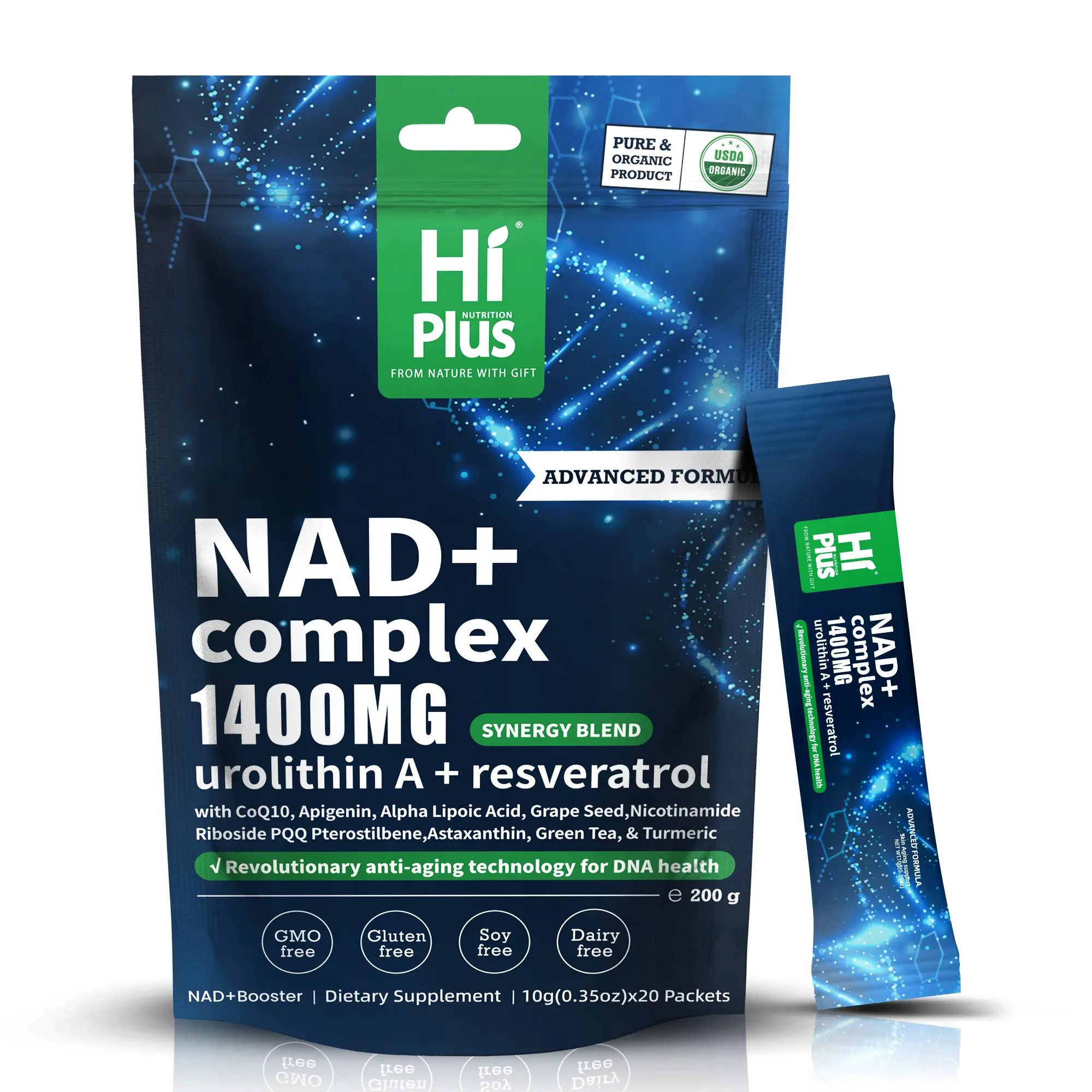 HIPLUS NAD+ Cell Regenerator Berry Flavor Drink 1400mg Extra Strength NMN Alternative Liposomal Green Tea + Astaxanthin for Women&Men Urolithin A + Resveratrol CoQ10 PQQ Alpha Lipoic Acid–Energy Beauty Healthcare Anti-Aging –20Pack Antioxidant Supplement,