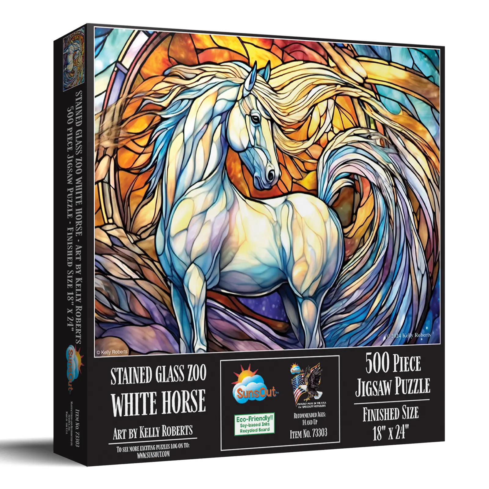 SunsOut Stained Glass Zoo White Horse 500 piece Jigsaw Puzzle for Adults 18" x 24" Animals, Nature