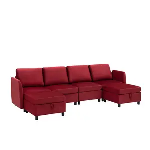 Garvee Sectional Couches for Living Room, Modular Sofa Set with Storage and Ottoman, Mid Century Modern Upholstered Sectional Sofa with Armrests,Comfy Velvet Couches for Apartment,Office,Red(Middle Module)