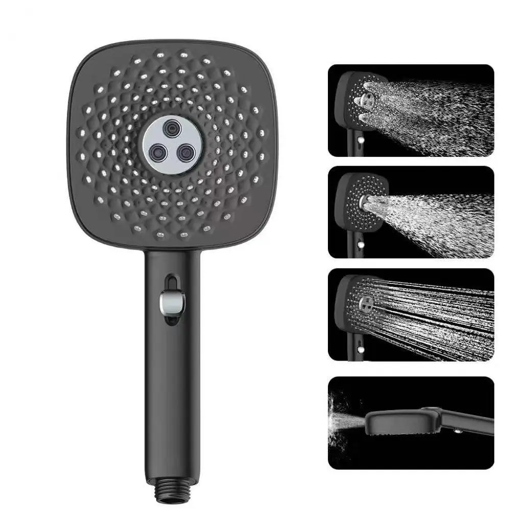 Adjustable High Flow Handheld Shower Head Set - 4-Mode, 3 Nozzles, Anti-Clog, High Pressure, Easy Push Switch, Deep Cleaning Power Wash, 360° Bracket Aim, 60in Hose Reach, Wall Mount Compatible, 1 Stainless Steel Hose, White&Black, Bathroom Tub Use