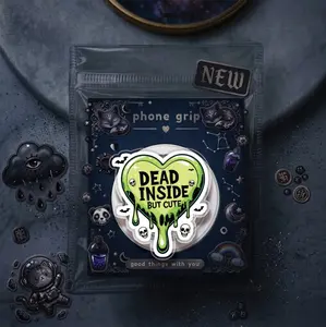Dead Inside But Cute Phone Grip, Gothic Heart Slime Grip Stand for iPhone & Android, Spooky Kawaii Horror Phone Holder