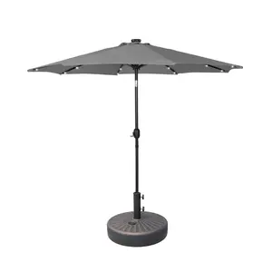 Cyrus 9 ft. Patio Solar Power LED Market Umbrella with Round Bronze Base