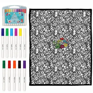 DIY Coloring Blanket for Kids & Adults - Color Your Own Plush Fleece Throw with 10+ Fabric Markers & Travel Bag - Creative Arts and Crafts Gift for Family Gatherings & Birthdays,Summervibes