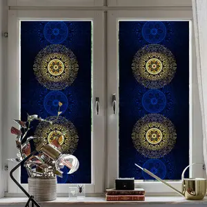 Creative Gold Vintage Pattern Static Cling Window Sticker, Large Size Non-Transparent Decorative Film for Shop Display