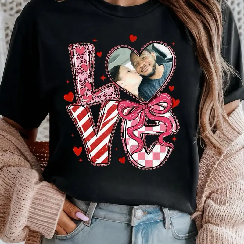 Love with Custom Picture Tee - Personalized Valentine's Day T-Shirt for Couples