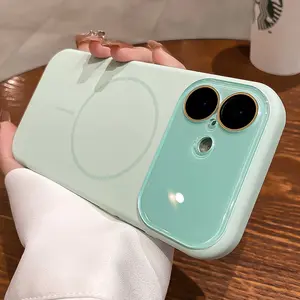 Luxury Crystal Lens Protection For Magsafe Liquid Silicone Case for iPhone 17 Pro 16 15 14 13 17 Pro Max Wireless Charge Cover