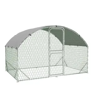 Large Metal Chicken Coop, Walk-in Chicken Run with Cover and Double Door, Outdoor Poultry Cage with Upgrade Tri-Supporting for Farm Yard (9.8'L x 6.5'W x 6.5'H)