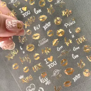 1 Sheet Retro Heart Lip Self-Adhesive Nail Stickers for Valentine's Day, Essential DIY Nail Art Sticker Gift